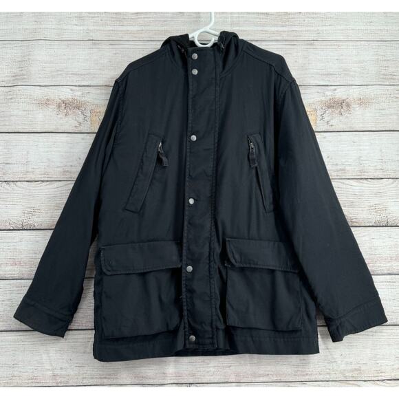 Lucky Brand Outdoor Utility‎ Quilted Liner Jacket Men's Size Medium Black Hooded - Picture 1 of 14